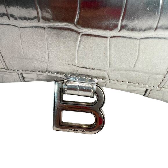 Balenciaga Silver Croc-Embossed Hourglass Chain Wallet - Picture 3 of 11